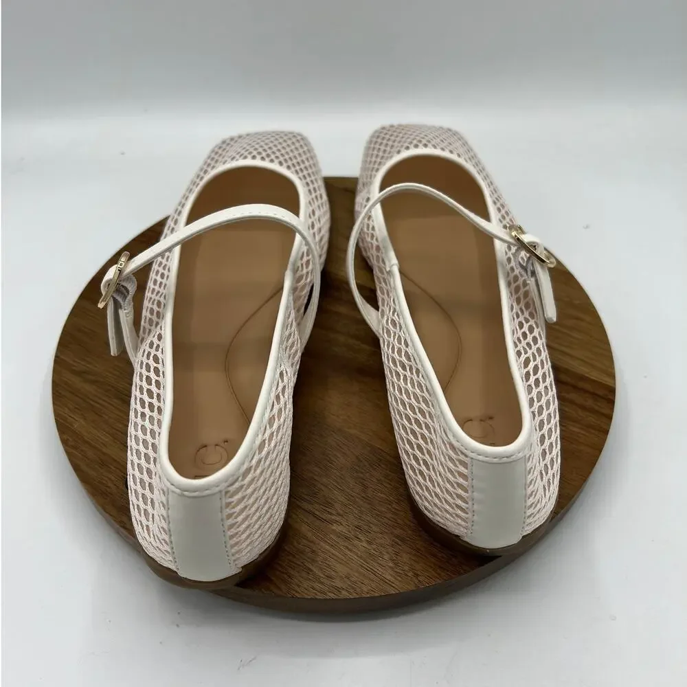 INC Jadis Mesh Mary Jane Flats - White Sheer Ballet Buckle NIB Size 9.5